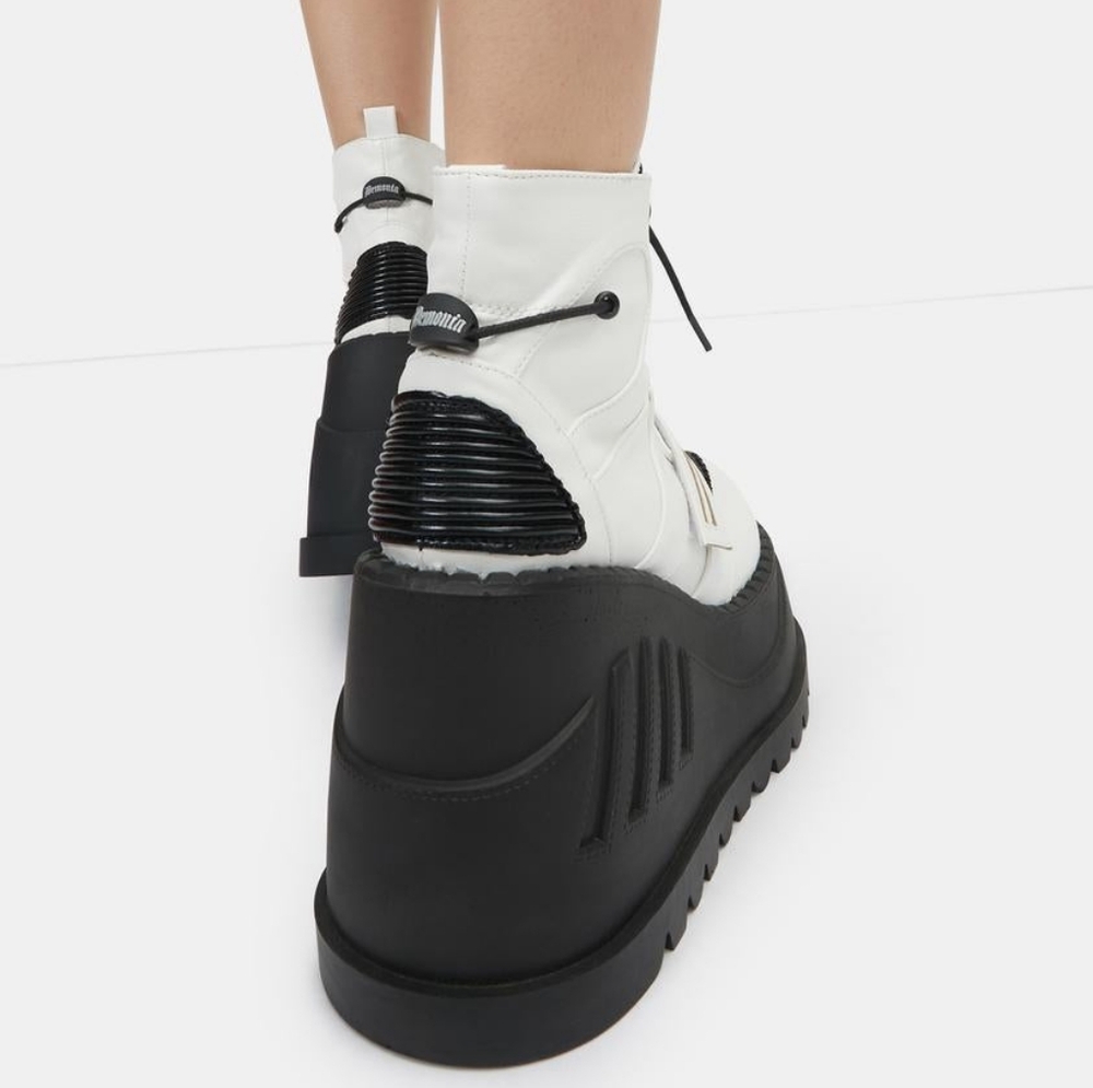 Demonia White and Black Platform Lace-Up Ankle Boots - Picture 2 of 3